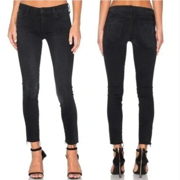 Mother Jean Looker Ankle Fray Blackbird Womens 26 Stretch Mid-Rise Skinny Black - Picture 1 of 14